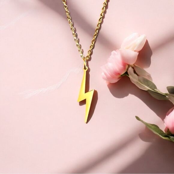 Stainless Steel l Ladies, Unisex l Gold Lightning Bolt l Necklace l New - Picture 6 of 10